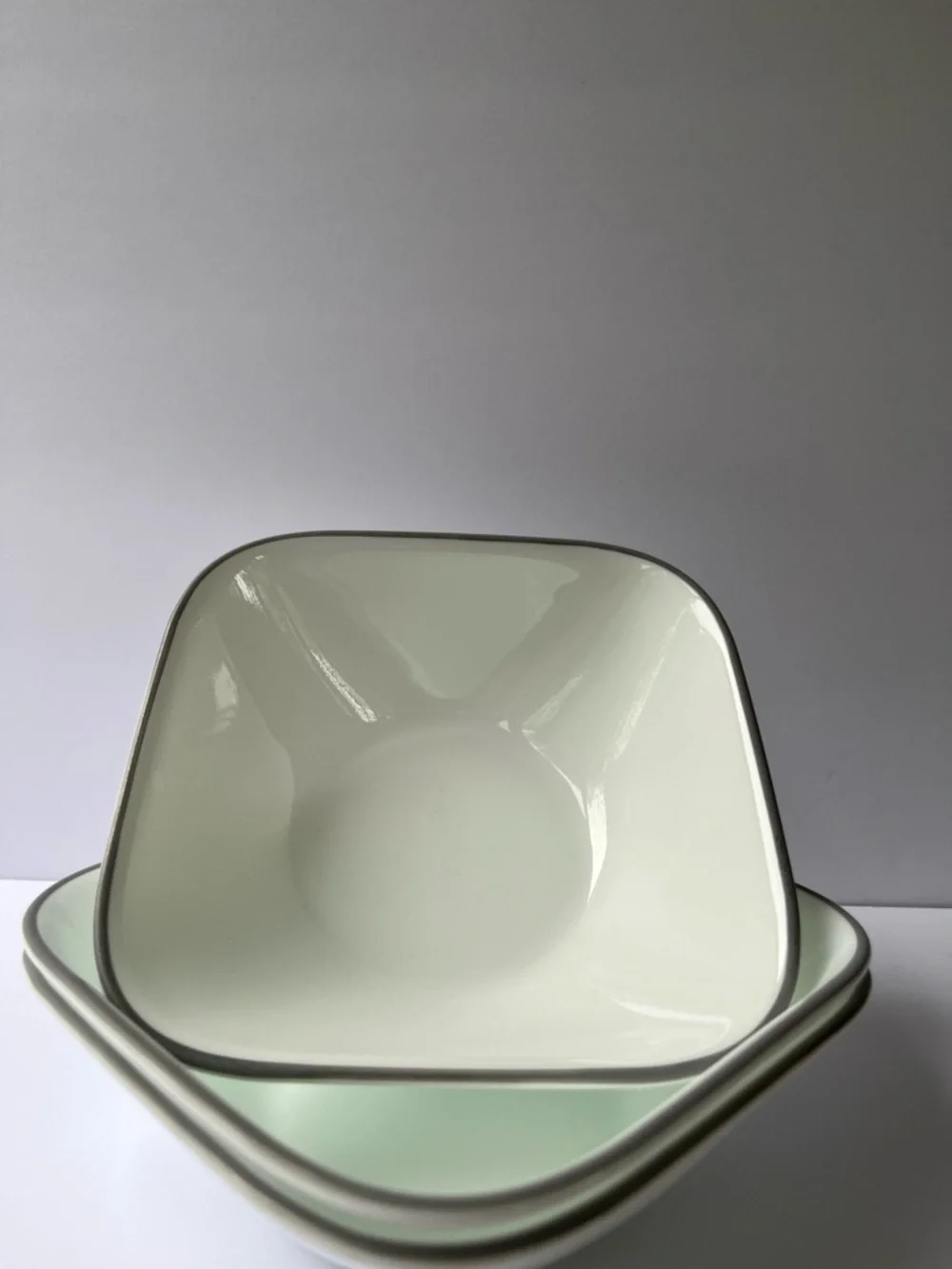 Corelle 5 Square White Soup Cereal Bowls - Made in USA 3 gray 2 green rim